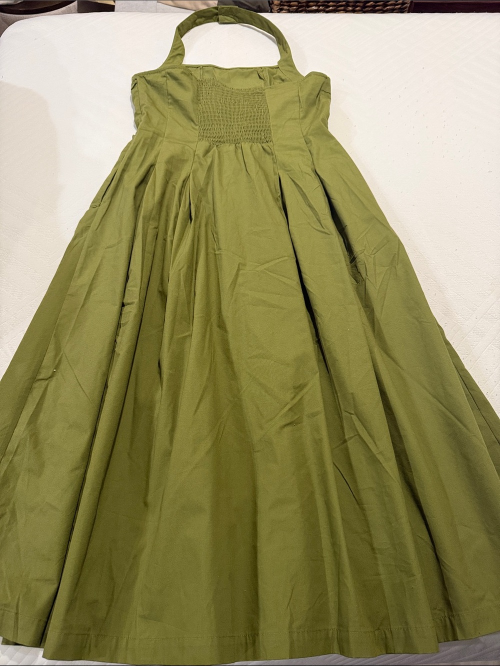 Olive Green Halter Mid-Length Women's Dress - Picture 3 of 5